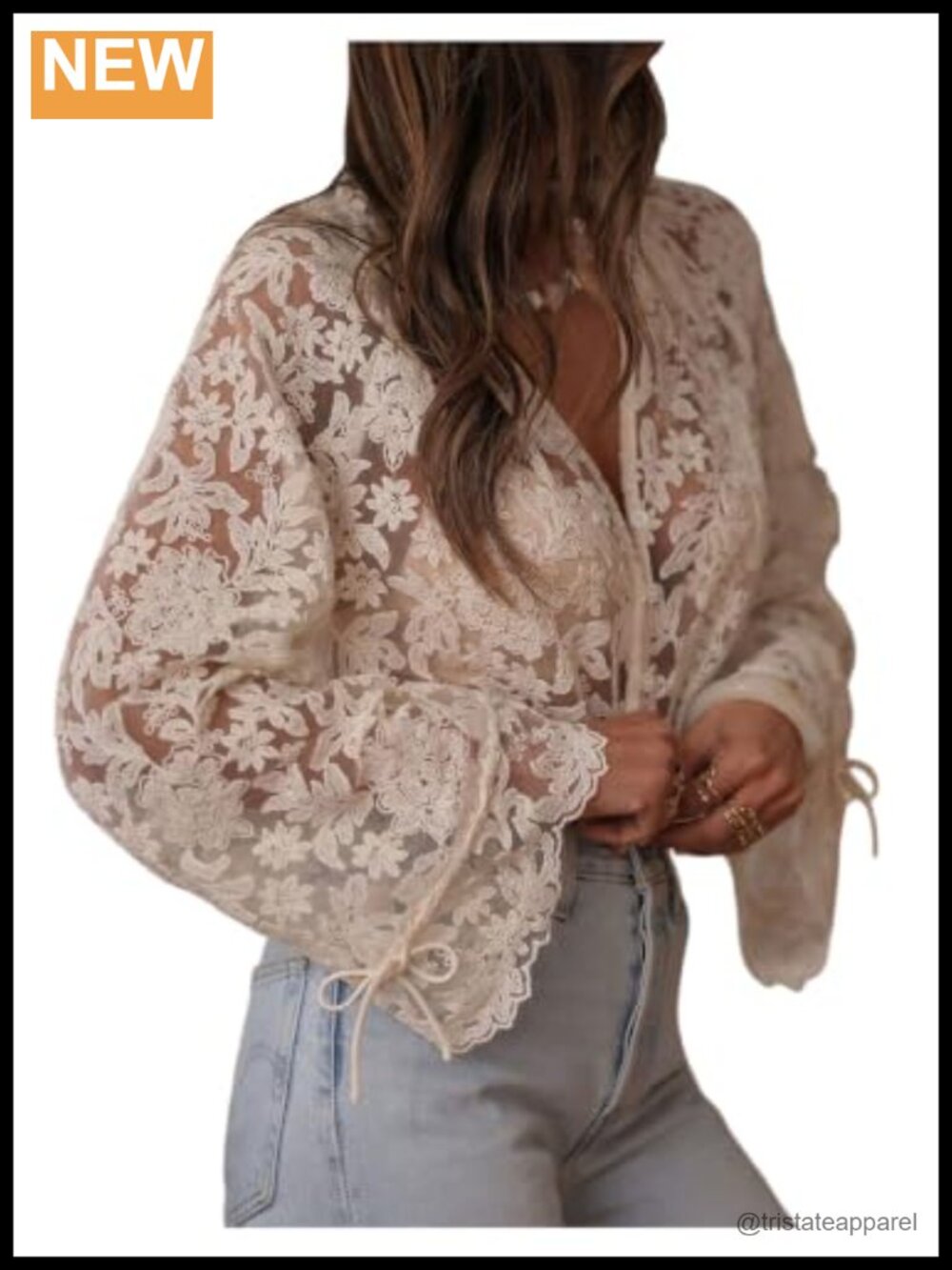 Women's Lace Embroidered Peasant Blouse Long Sleeve V-Neck Button Up Boho Top